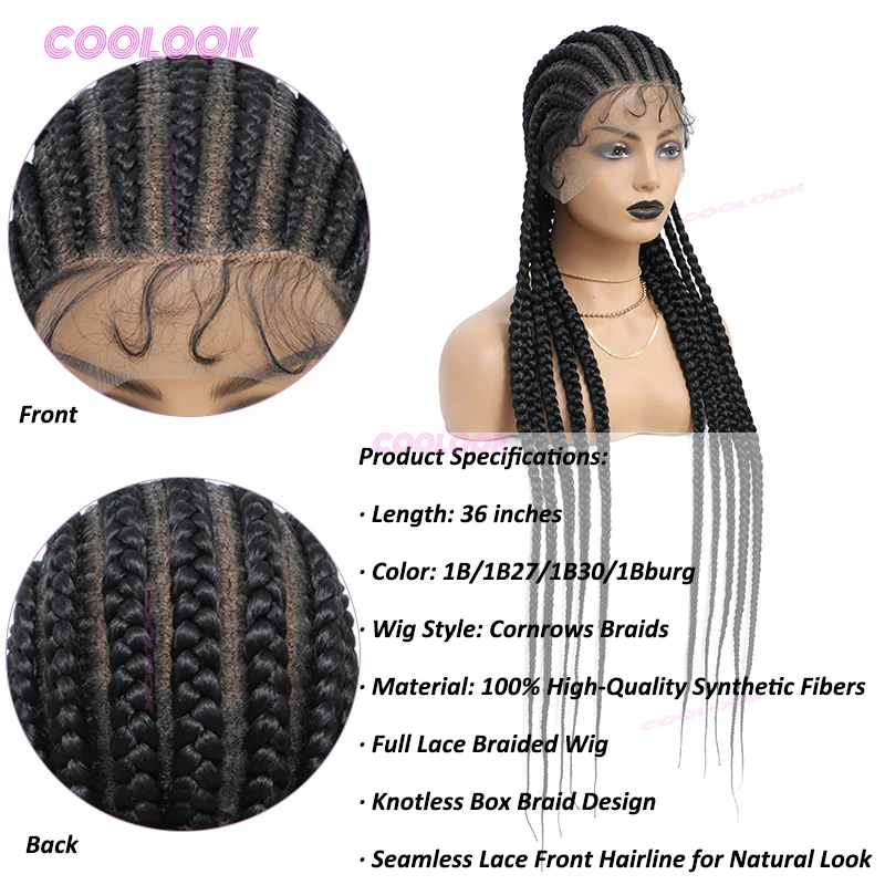 36 "شعر مستعار اصطناعي كامل الدانتيل شعر مستعار مضفر للنساء كورنو شعر مستعار مضفر