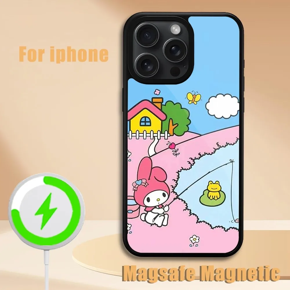 MINISO Sanrio Melody  Phone Case For iPhone 11 12 13 14 15 Plus Pro Max Magsafe Magnetic Wireless Charging Cover