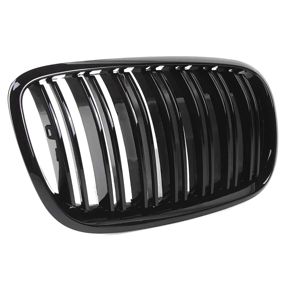 2 Stück glänzend schwarze vordere Nieren-Einzellatten-Renngrill für BMW X5 E70 X6 E71 2007 2008 2009 2010 2011 2012 2013 2014 – Detail 13