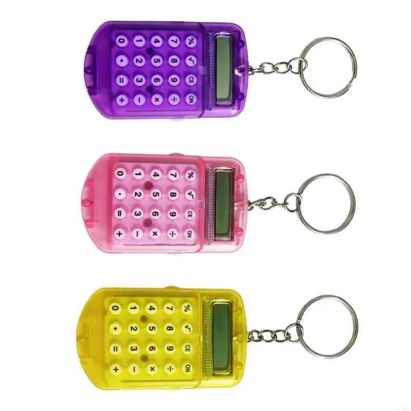 CORA Portable 8-Digit Keychain Calculator Set of 3 with Covers, Attached Rings, Quiet-Operation Buttons, and Batteries