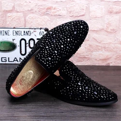 Comfortable Man Loafers Shoes Leather Casual Mens Rhinestone Driving Shoes Man Flats Maccosins Wedding Slip-on Club Shoe