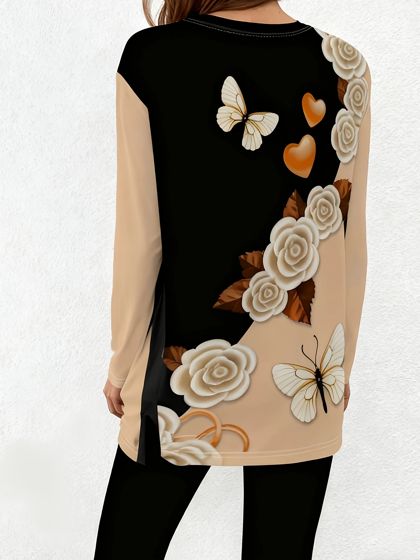 

Printed design Butterfly Roses Hearts Leaves Pattern casual style long-sleeve set