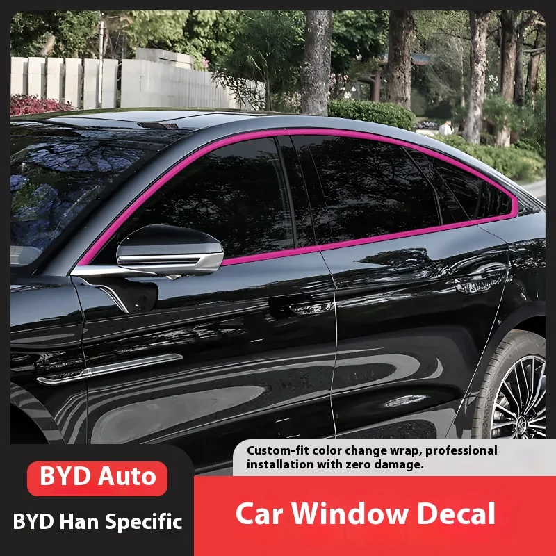ل BYD Han DMI/EV نافذة كروم حذف عدة الكسوة الفارس الأسود و قذيفة الوردي الفينيل تراكب التفاف فيلم لملحقات تصفيف السيارة