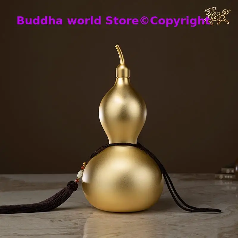 

28CM Super large Good omens Good luck 24K gold-plated gourd copper HU LU Mascot sculpture Home hall company Decorative statue