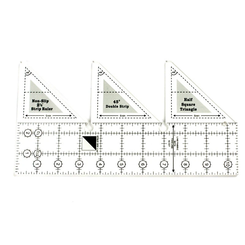 Creative Ruler Grids 45 Degree Double Strip Ruler Non-Slip Quarter Square Triple-Cornered Cutting Guide (10 Inch)