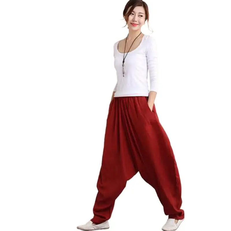 

Harem Pants Women Cotton Linen Loose Solid Trousers Fashion Elastic Waist Pure Color Pants Man Autumn Summer 2024 roupa feminina