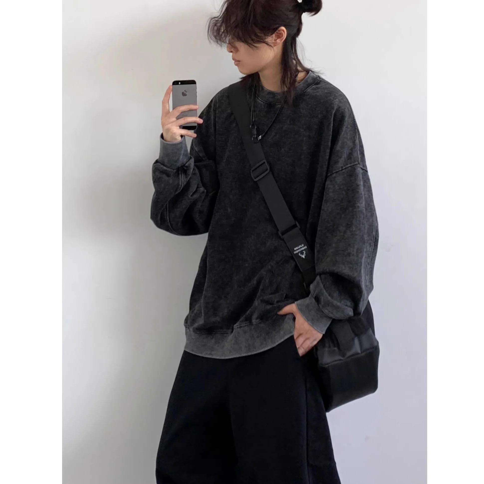 

Мужская толстовка Waed Bla свободного кроя с круглым вырезом, в уличном стиле, осенне-зимняя, больших размеров, в японском стиле, теплая, из полиэстера