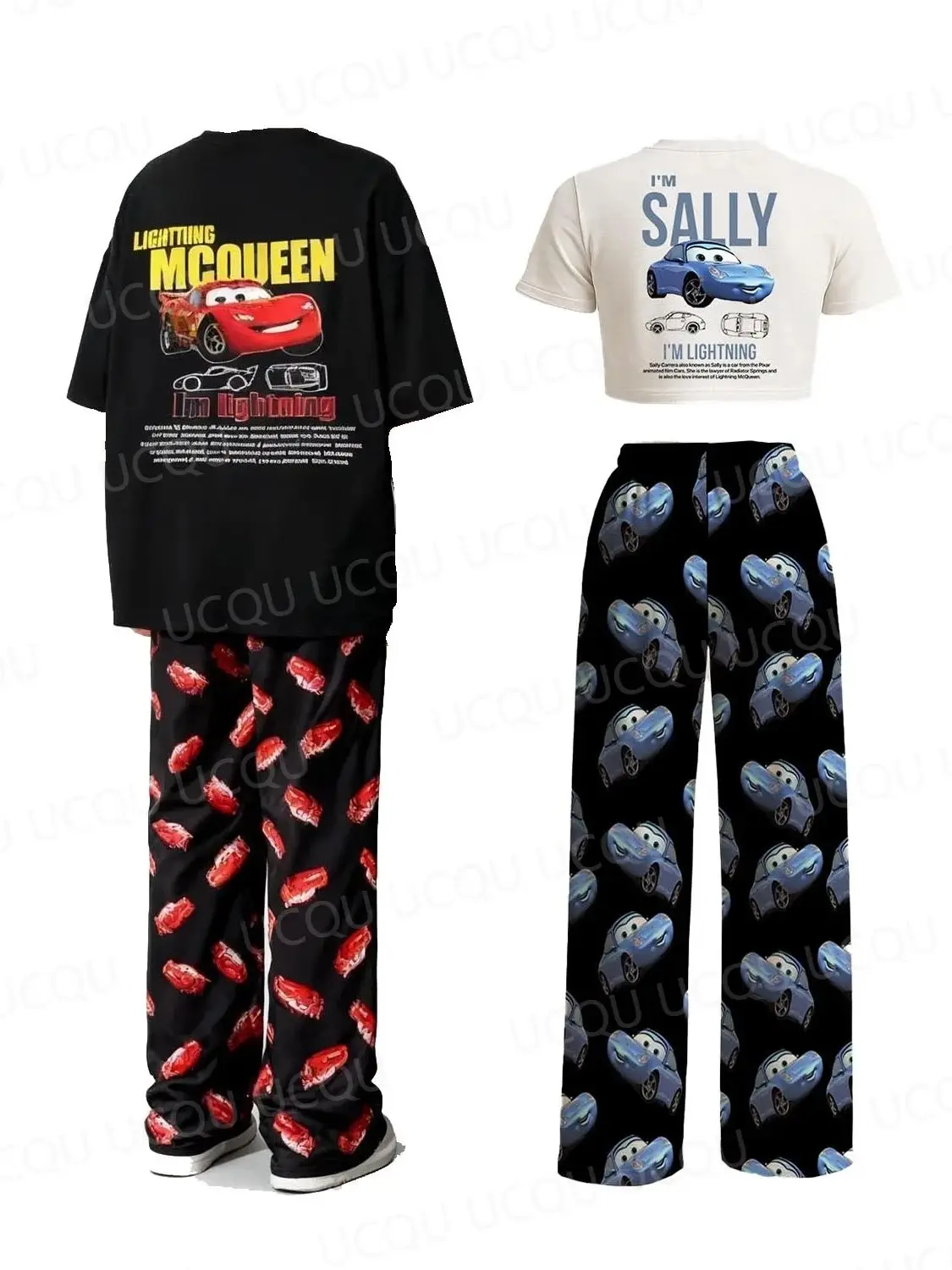 

2026 McQueen & Sally Crop Top Pajama Set, Cute Midriff Couple Matching Outfit, Oversized Tee & Pants Christmas & Valentine Gift