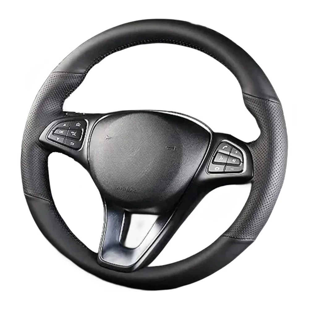 DIY Car Steering Wheel Cover Black Anti-slip Wear-Resistant Genuine Leather Interiors For Mercedes-Benz GLC260 C200L