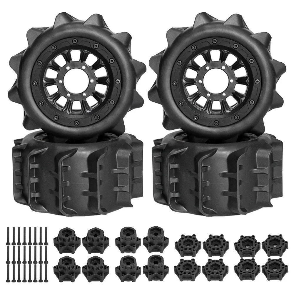 RC 1/10 Monster Truck MX28 Sand Digging Tires, Wear Resistant Off-Road Locked Wheel Tires for 12mm 14mm Hex Hub