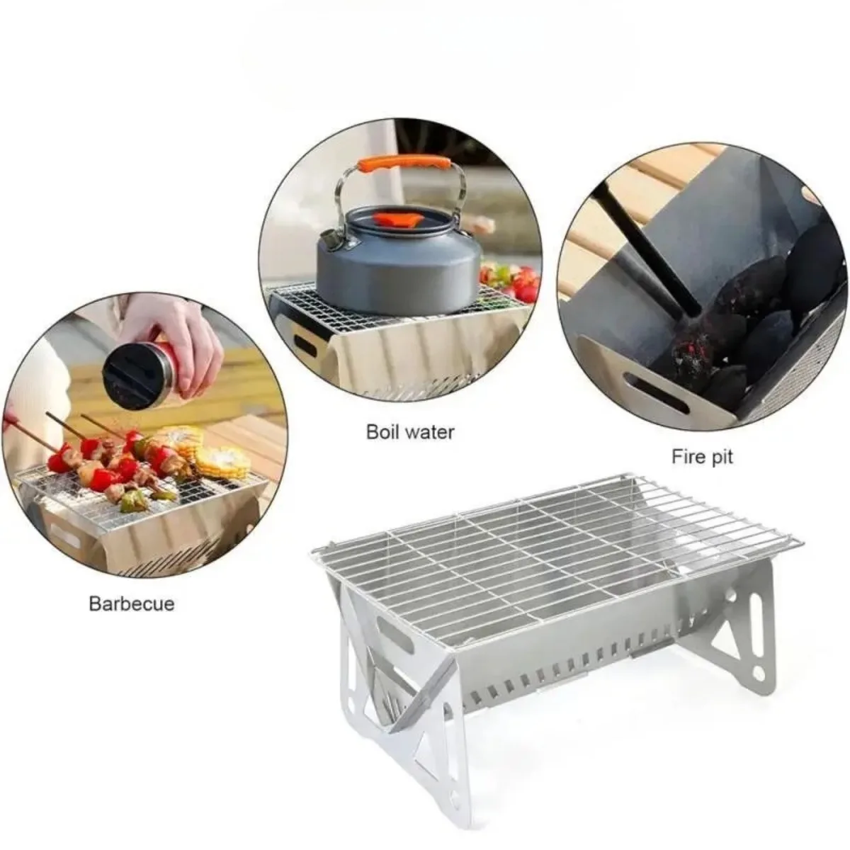 

Portable BBQ Grill Charcoal Outdoor Cooking Stove Stainless Steel Barbecue Rack Camping Picnic Beach Party Folding Grill Kit