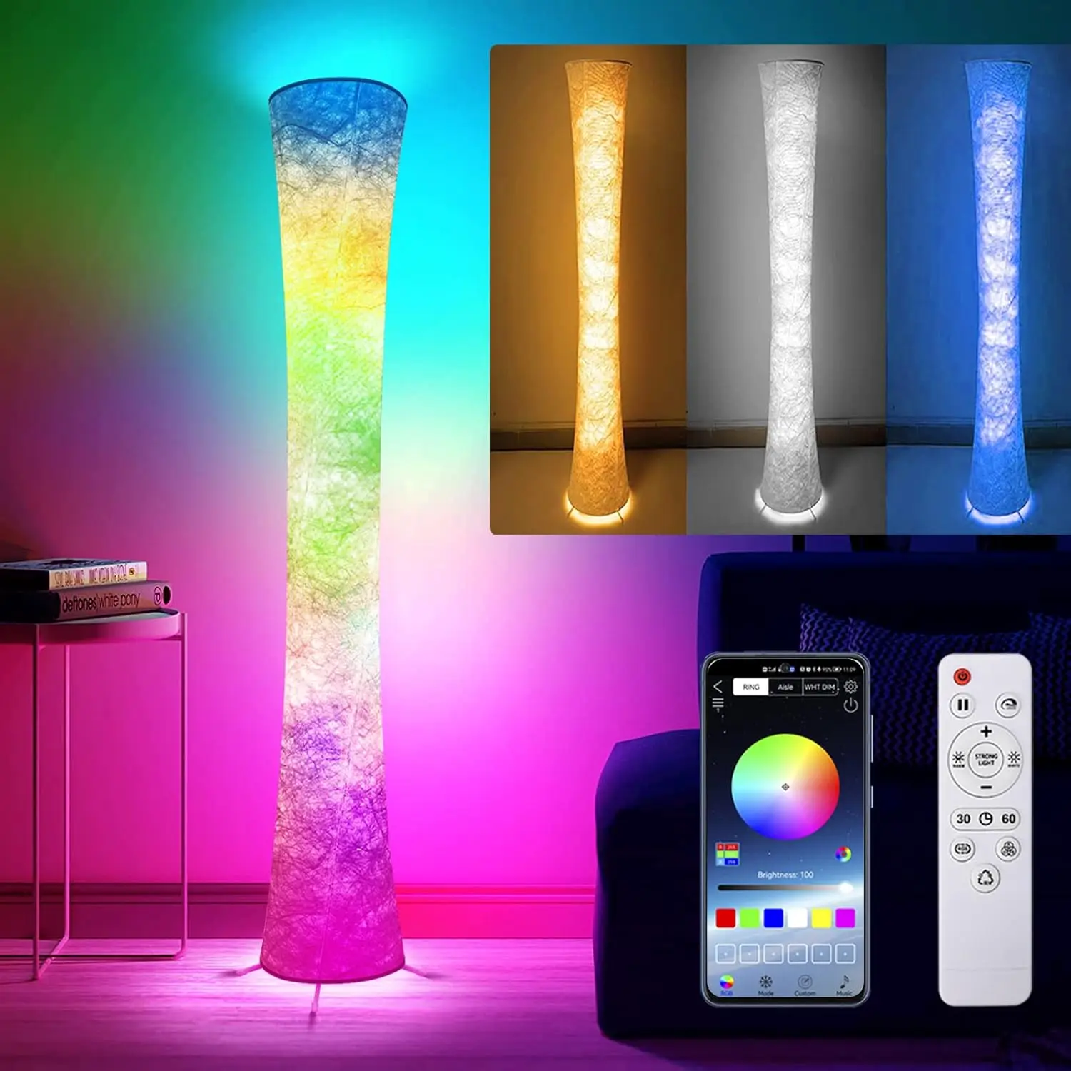 

Комплект из 2 умных RGB LED угловых напольных ламп, синхронизация с музыкой, 16 миллионов цветов, управление через приложение и пульт ДУ для спальни и гостиной