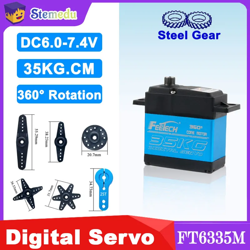 FEETECH FT6335M 35KG Digital Servo 7.4V 360° Steel Gear w/Encoder for Robot RC Car Plane Quadcopter DIY Smart Projects