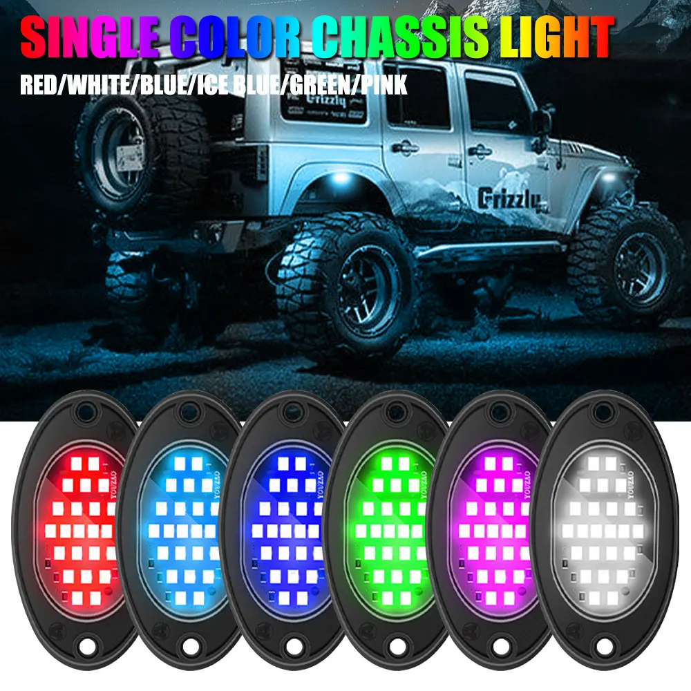 4pcs 24LED Rock Lights Kit RGB Car Atmosphere Lamp Undergolw Chassis Strip For Boat Jeep Offroad 4x4 Truck Pickup