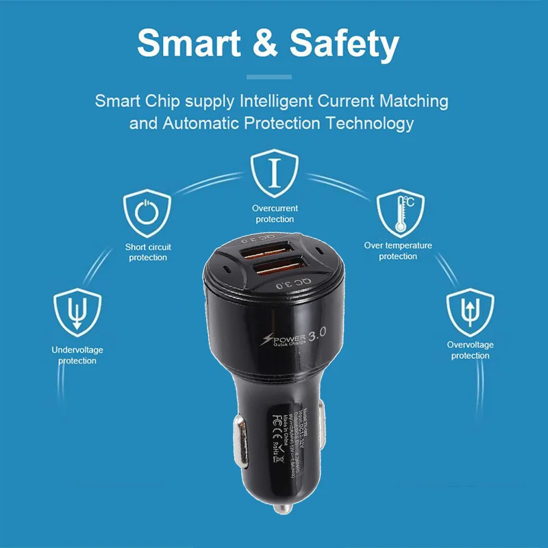 36W 2 Ports QC3.0/AFC/DCP/FCP/SCP/VOOC/Dash/Warp Car Charger  Super Fast Charging Car Cigarette Lighter Flash Charge For phones
