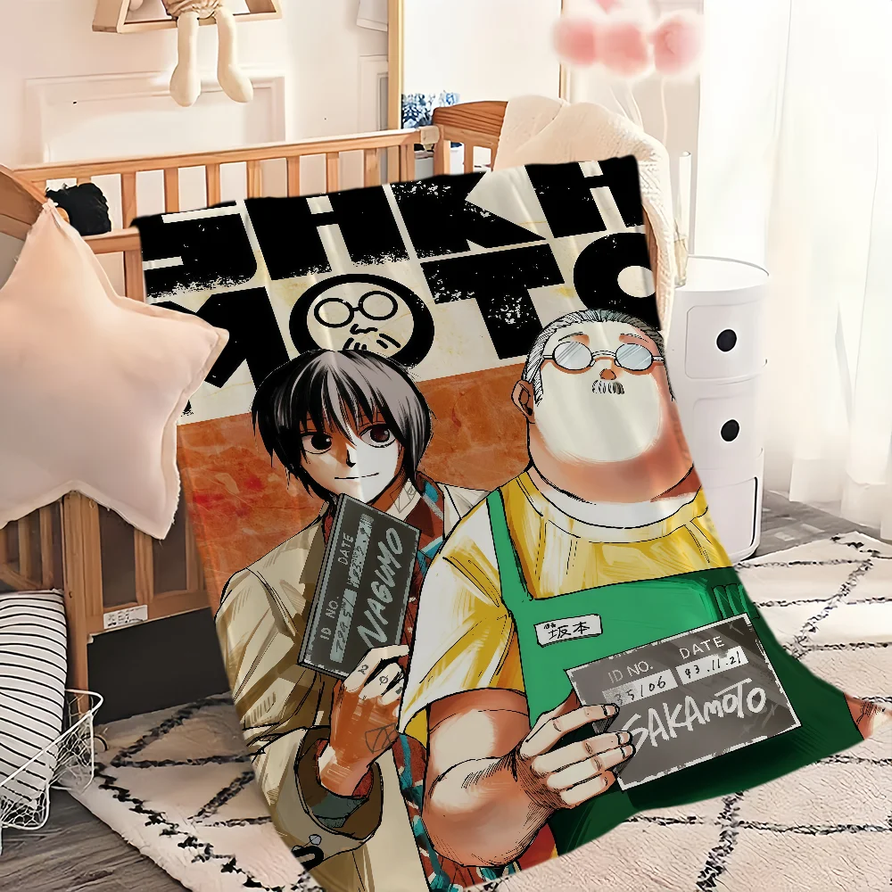 anime art manga funny S-Sakamoto days Blanket Flannel warm soft plush blanket for sofa living room office bedroom travel gift