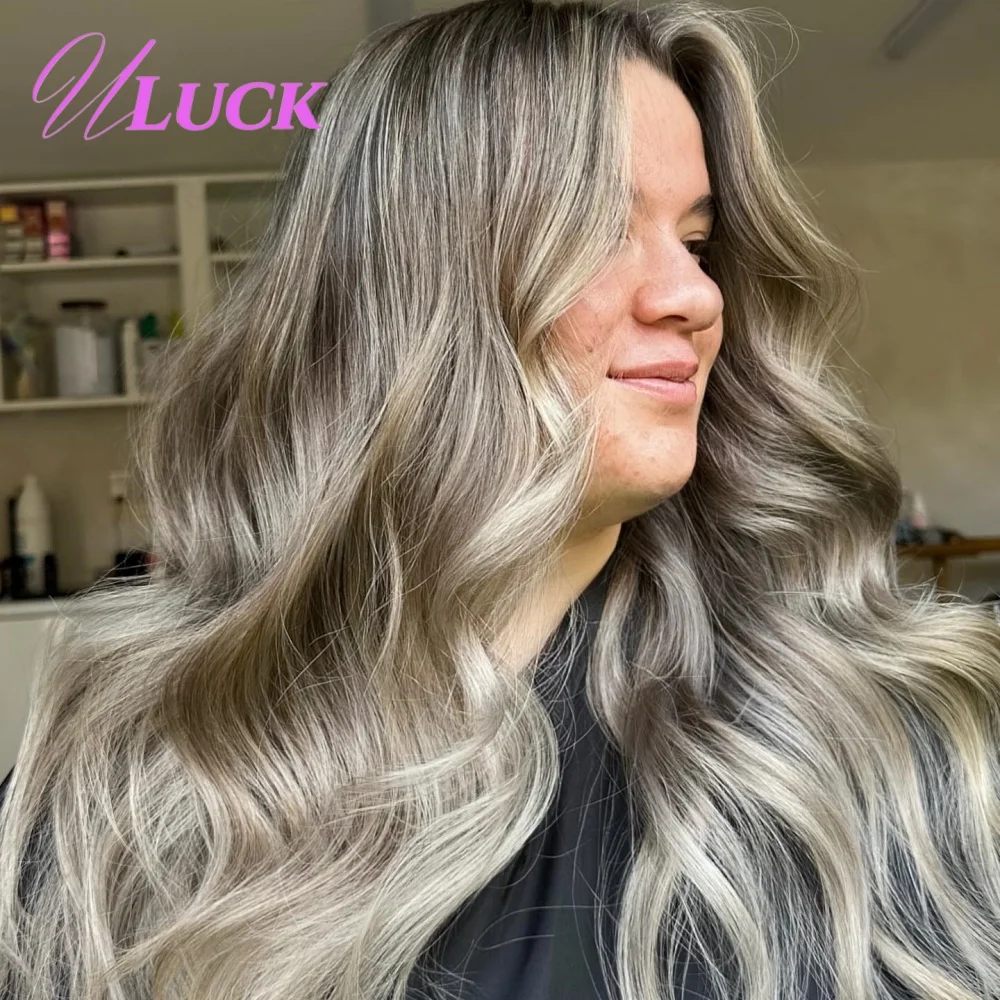 Uluck Rubio ceniza cuerpo ondulado 13x6 HD pelucas frontales de encaje 100% pelucas de cabello humano Remy brasileño Color degradado listo para usar para mujeres