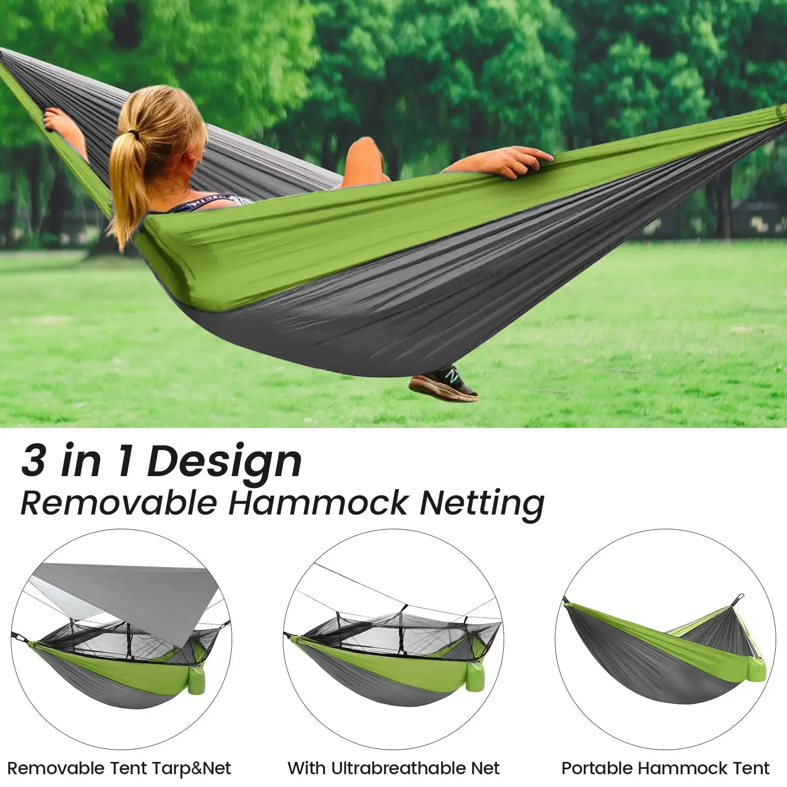 

Anti Portable Double Camping Hammock w/ Mosquito Net & Rain Tent Equipment Supplies Shelters Camp Bed Survival Portable Hammock