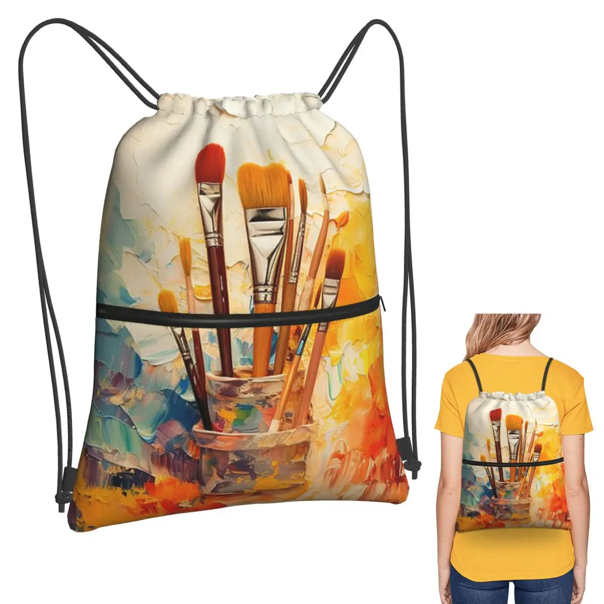 Colour Paint Brush Brushes Print Backpacks Fashion Drawstring Bags Sports Bag Book Bags for Man Woman School
