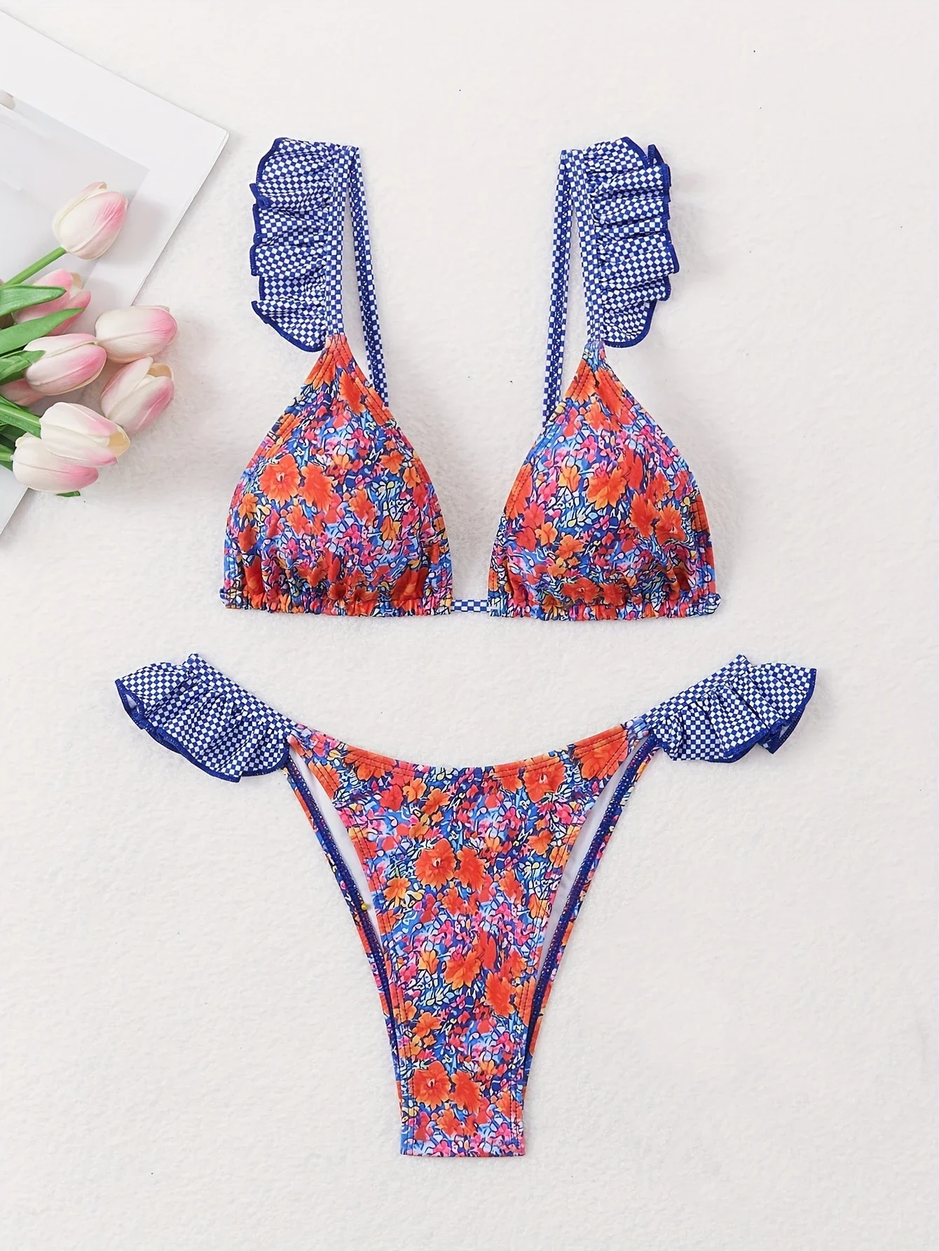 

Sexy Floral Print Swimwear Thong Bikini 2025 Women Ruffle Frill Swimsuits Beach Bathing Suit Brazilian Bikinis Set Mujer Biquini