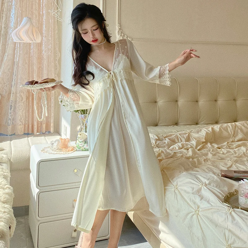 DAIMELU lady nightgown Sexy Pajamas Women's Spring and Summer Thin Ice Silk Suspender nightwear female sleepwear set girl nighty