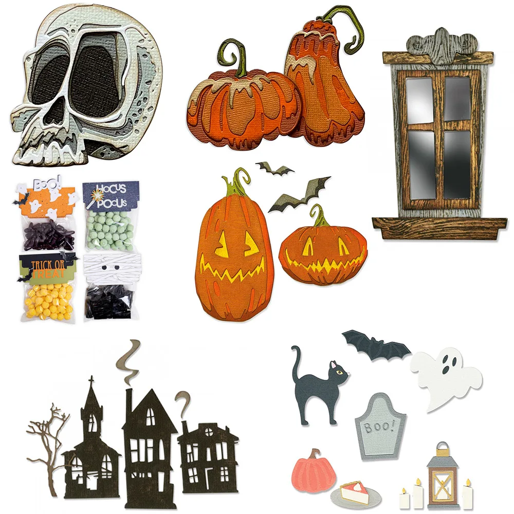 Halloween Horrible Skeleton Metal Cutting Dies Pumpkin Ghost Town Die Cut Set For DIY Scrapbooking Album Decorative Card Making