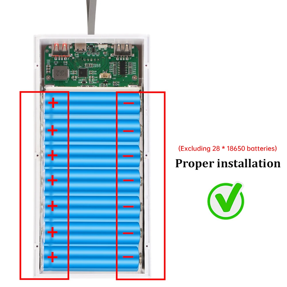 DIY 28x18650 PD QC4.0 3.0 10W Battery Storage Box Super Fast Charging Power Bank Case 18650 Holder with Camping Light Line