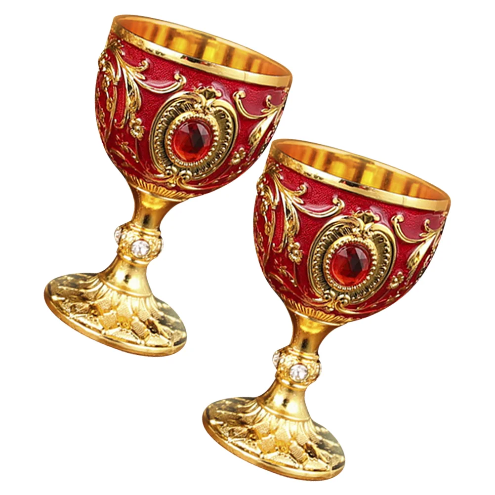 2 Pcs European Glass Anti-break Cup Compact Goblet Cups Aluminum Alloy Camping Household