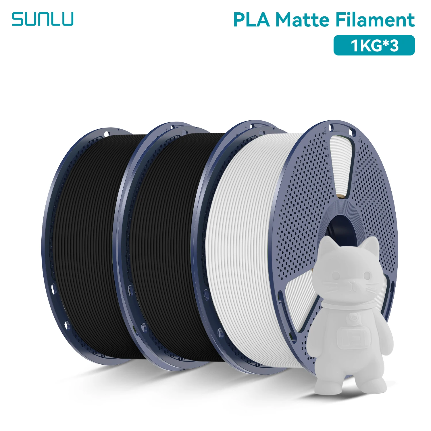 SUNLU 3KG PLA Matte 3D-printerfilament 1,75 mm 1000 g spoel (2,2 lbs) Netjes gerangschikt Geen knoopfilament Geschikt voor de meeste FDM-printers