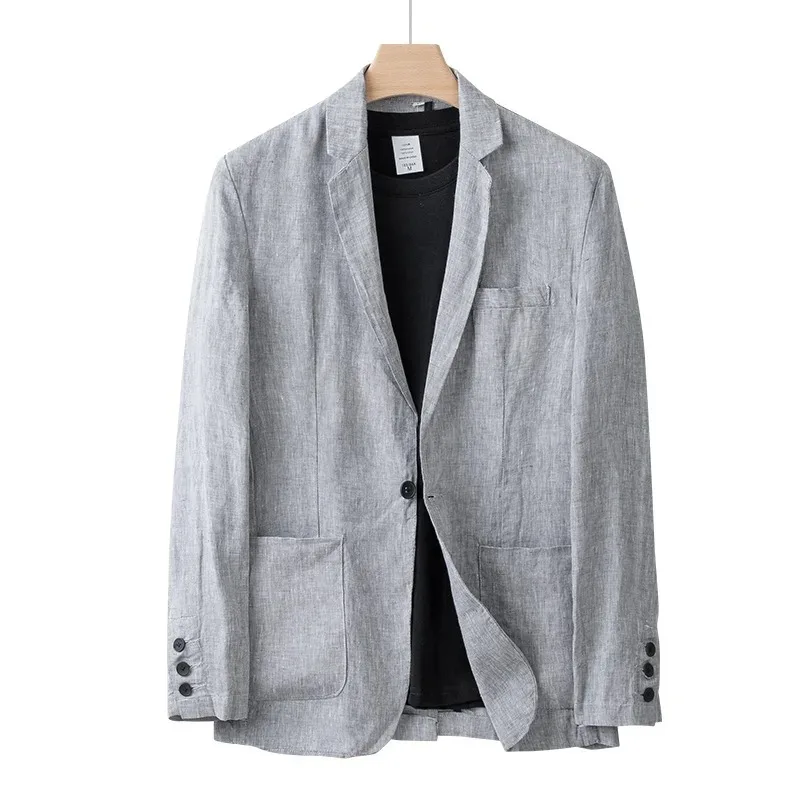 Men's British Style Linen Suit Jacket - Casual, Loose-Fit Blazer in Natural  with 4 Color Options