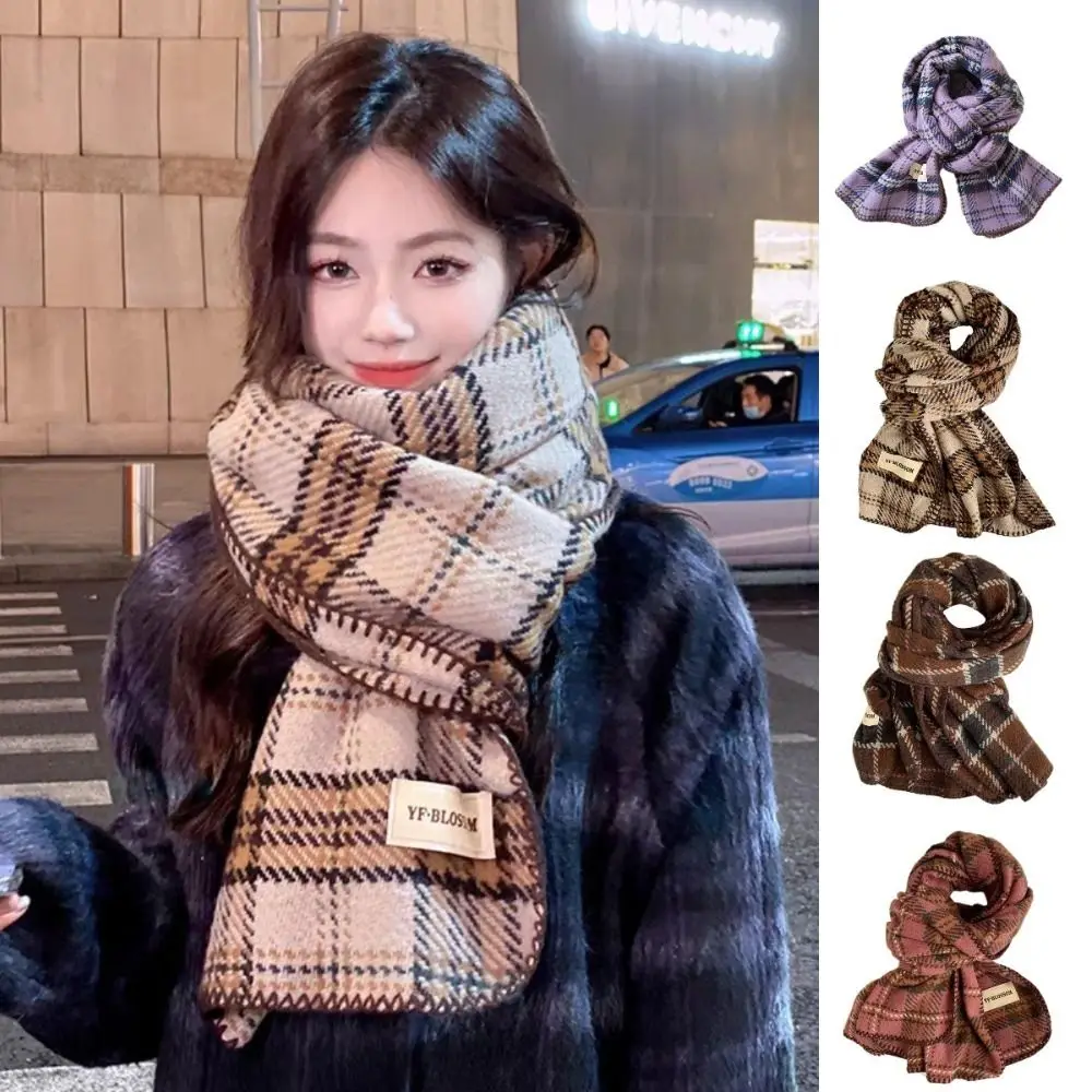 

Simple Plush Red Plaid Scarf Cashmere Thick Wool Scarves Windproof Korean Style Cashmere Scarves Women