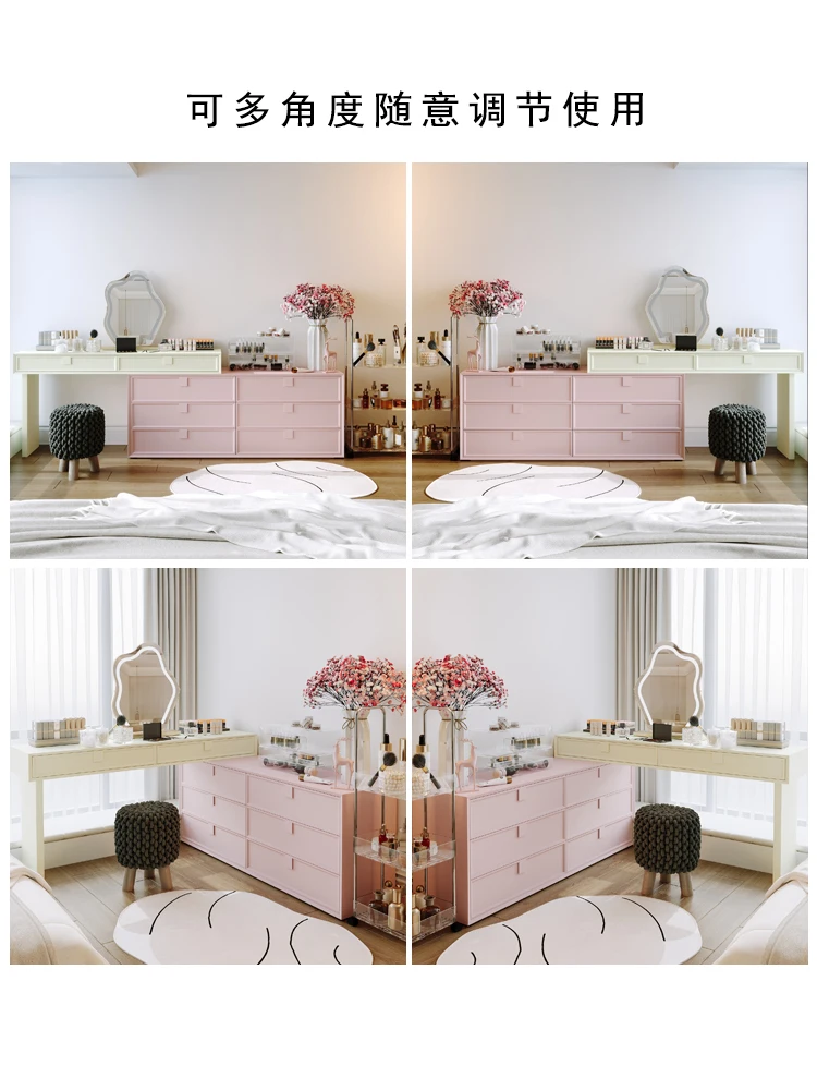 Cream wind solid wood cosmetic cabinet dresser integrated