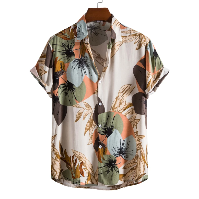 

Men's Faion Printed ort Sve irt Youthful Trendy Floral Pattern Stand Fit Summer Thin Cotton Casual irt
