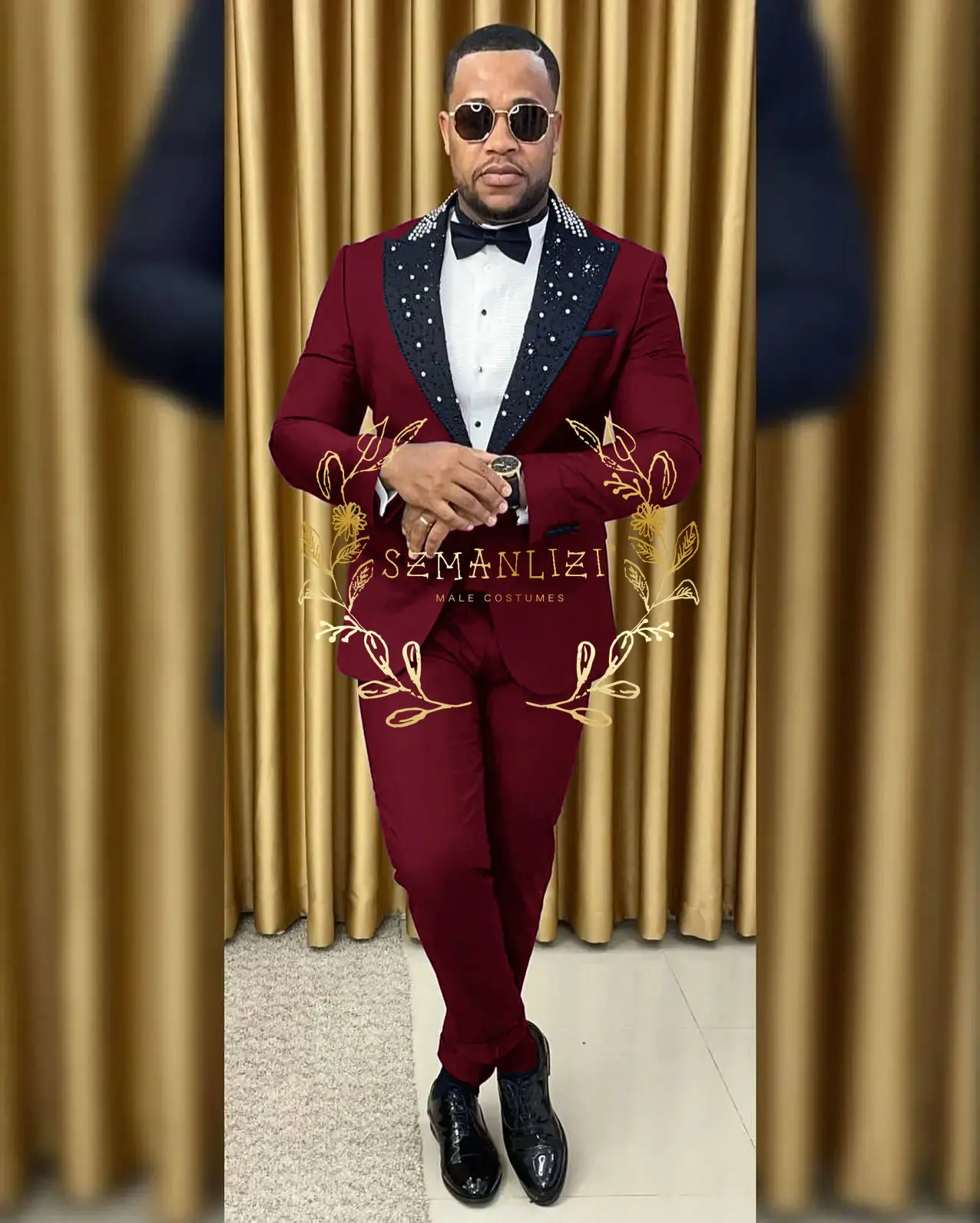 Abiti da sposa di lusso per uomo Smoking da sposo Abiti fatti a mano con risvolto in rilievo nero Set formale Prom Party 2 pezzi Abito 2025