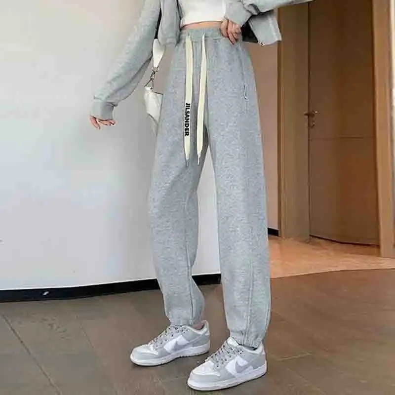 Spring Autumn Annals Female Loose Fitting Leisure Elastic Sports Pants Women New Appear Thin Versatile High Waisted Sweatpants