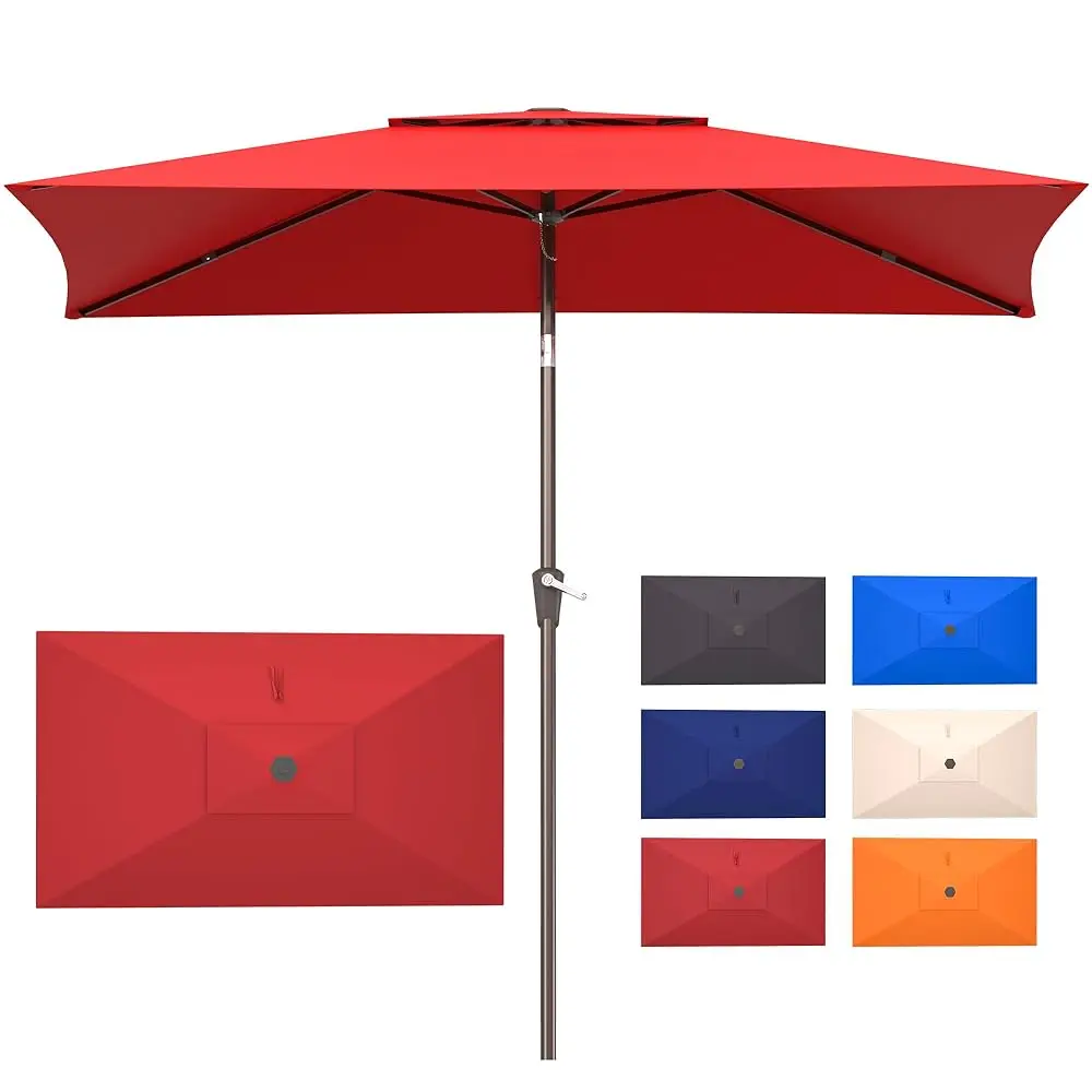 

6.6X10Ft Rectangular Patio Umbrella, 2 Tiers Outdoor Table Umbrellas With Push Button Tilt And Crank For Patio, Pool, Backyard,