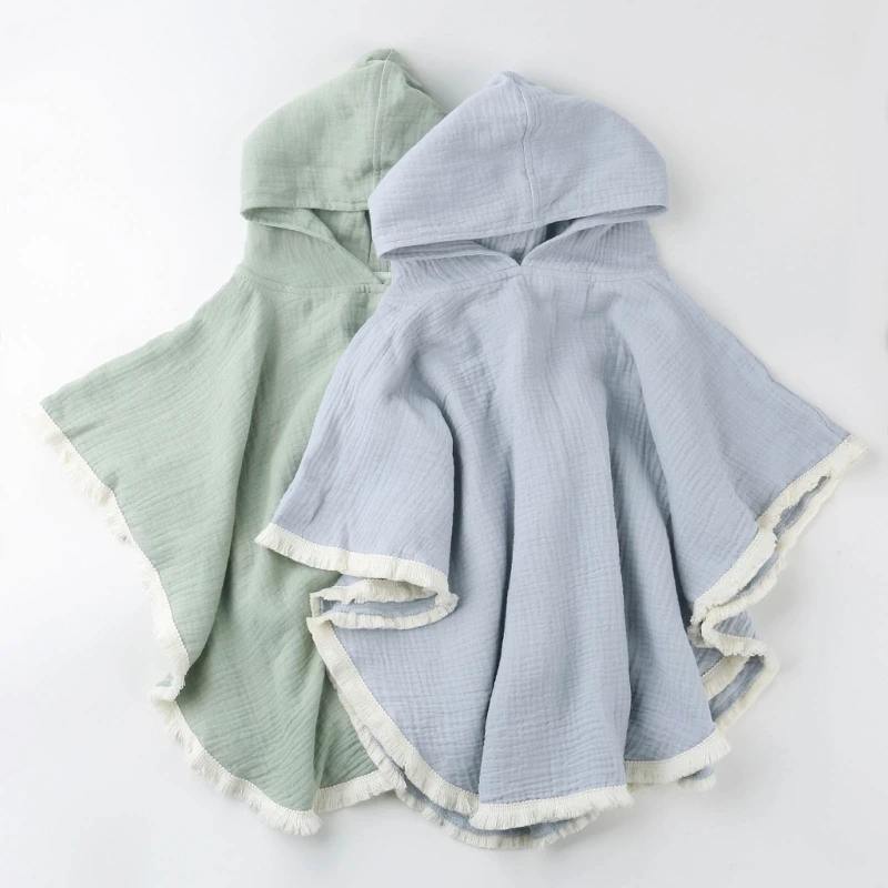 Cartoon Baby Hooded Towel Cape Cotton Bathing Towel for Boys Girls 2-Layers Bathrobe Breathable Sleepwear Infant Ponchos