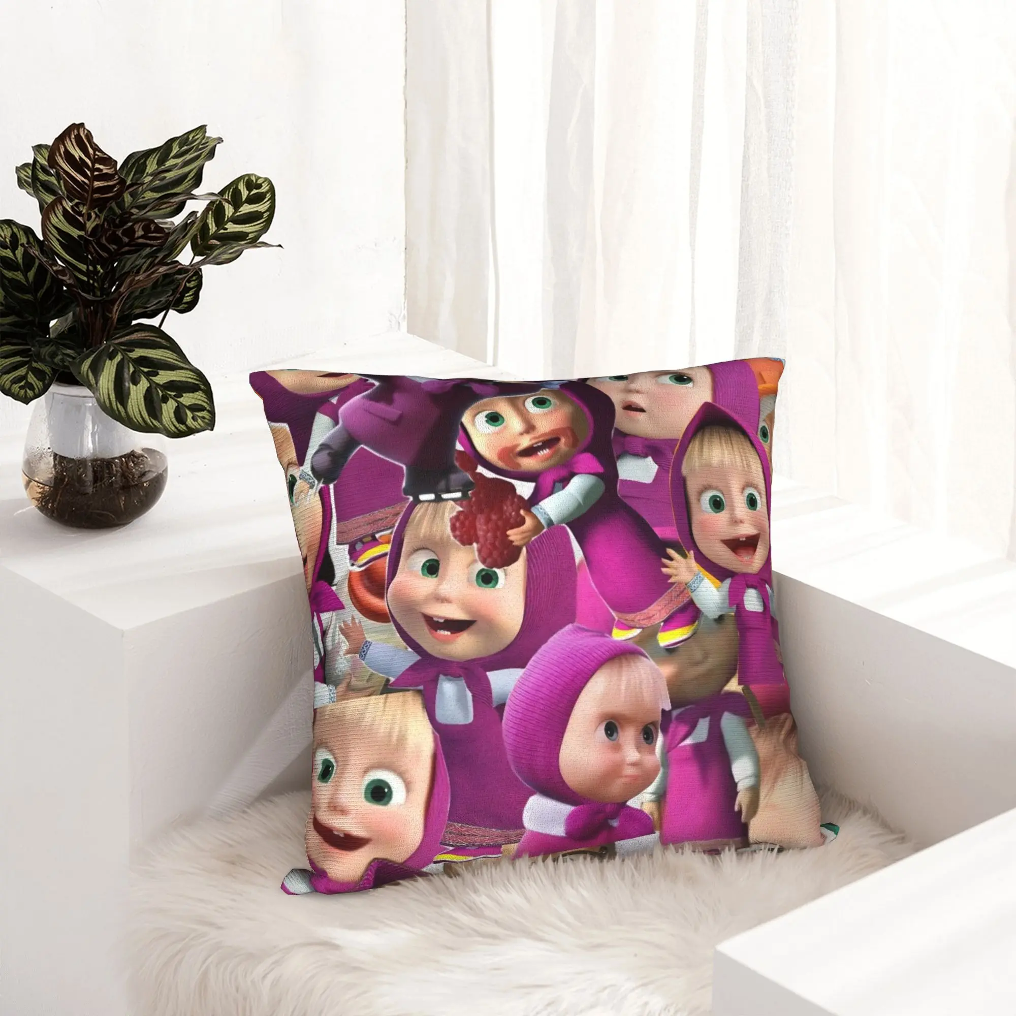 Cute Cartoon M-Masha and Bear Pillowcase Soft Cushion Cover Decoration  Throw Pillow Case Cover Living Room Zipper 40*40cm