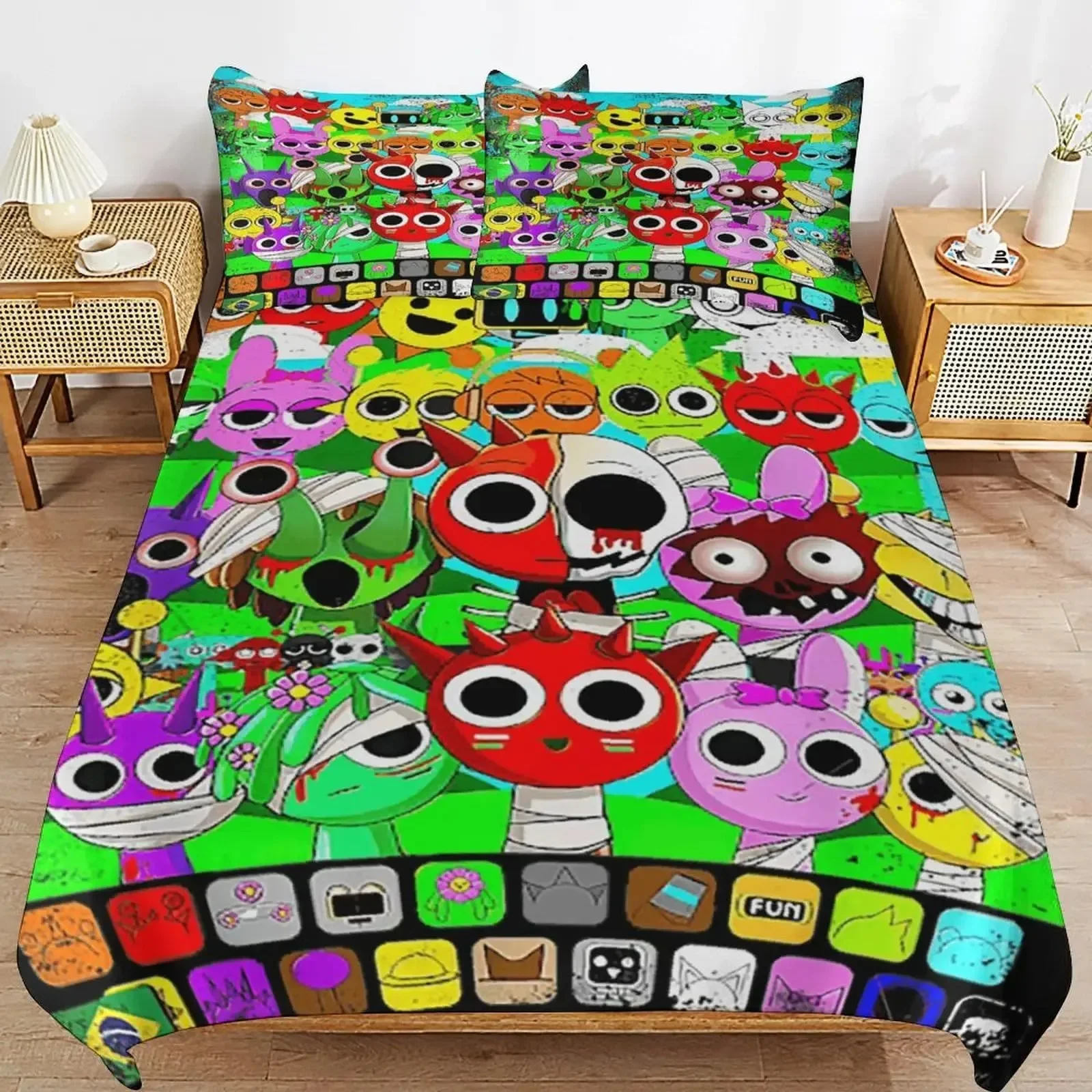3D Printed Game Sprunki Bedding Set Music Game Incredibox Duvet Cover Set With Pillowcases Kids for Bedroom Quilt cover
