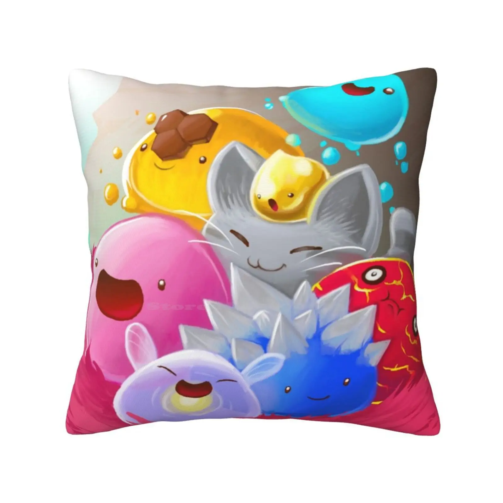 Slime Rancher Old Throw Cushion Pillow Cover Slime Rancher Cute Adorable Slimes Tabby Pink Boom Puddle Honey Golden Phospher