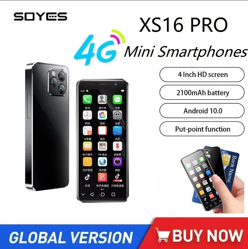 SOYES XS16 PRO Mini Smartphones Andriod 9.0,MTK6762 Octa Core 4GB+128GB Mobile Phone 2100mAh 4G Network Support OTG WIFI Hotspot