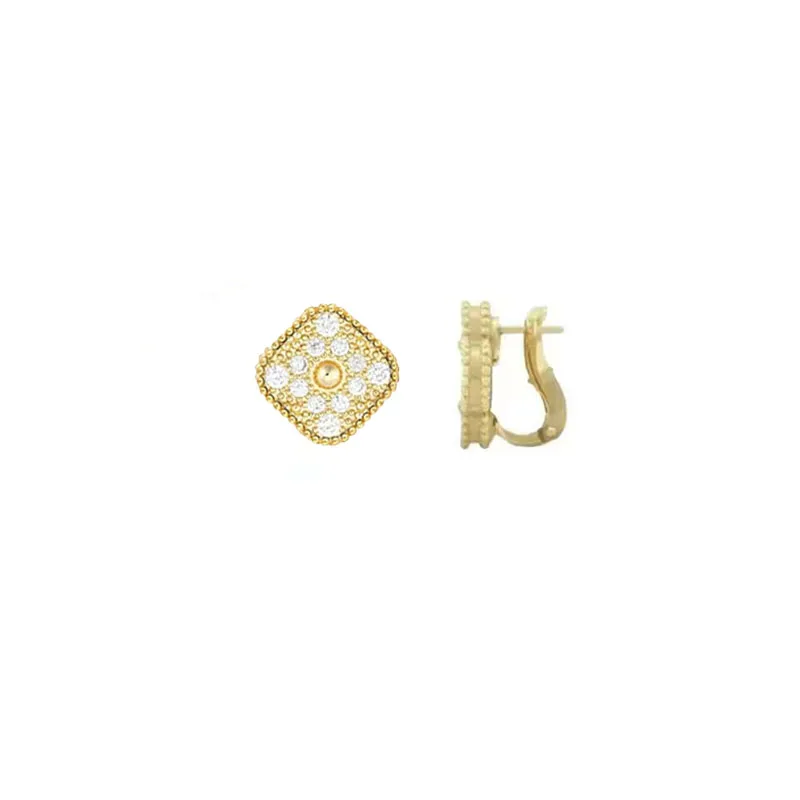 Hot-Selling 925 Silver High-Quality Clover Gold Plating Earrings Fashion Flower Shell Enamel Earrings Man And Women Jewelry Gift