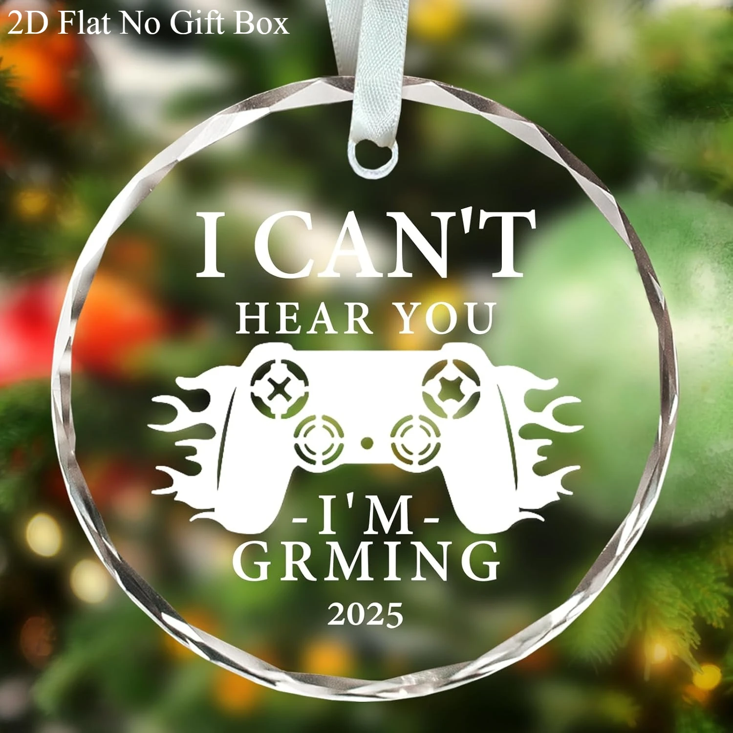 مسطح ثنائي الأبعاد - مسطح 2D، زخرفة زجاجية مستديرة واحدة قياس 3.15 × 8.0 سم، زينة عيد الميلاد على شكل لعبة 2025، p #1