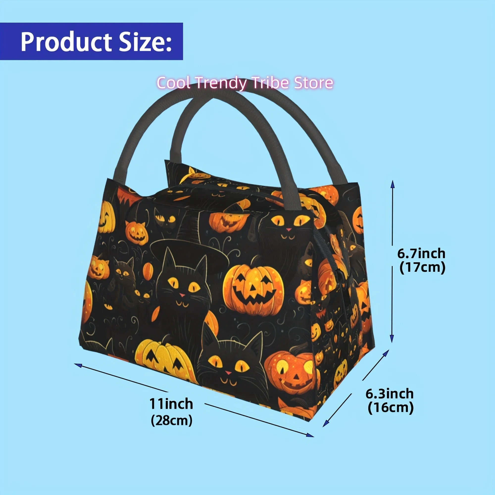 One Black Cat Pumpkin Halloween Day of the Dead Pattern, Portable Reusable Cooler Bag, Insulated Lunch Bag,   for Campin