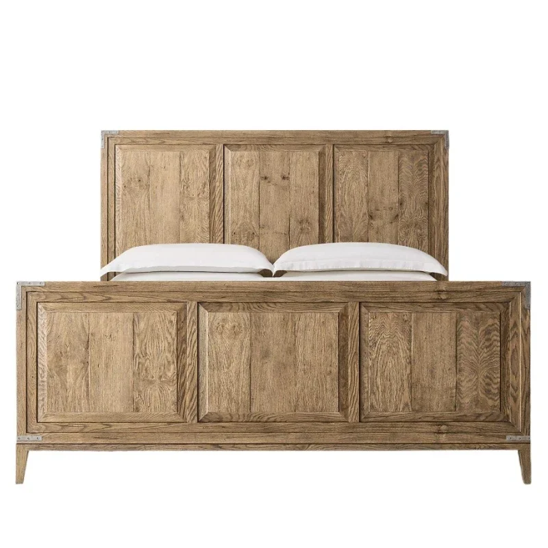 

American rural solid wood bed modern simple oak master bedroom double bed French retro old 1.8 meters