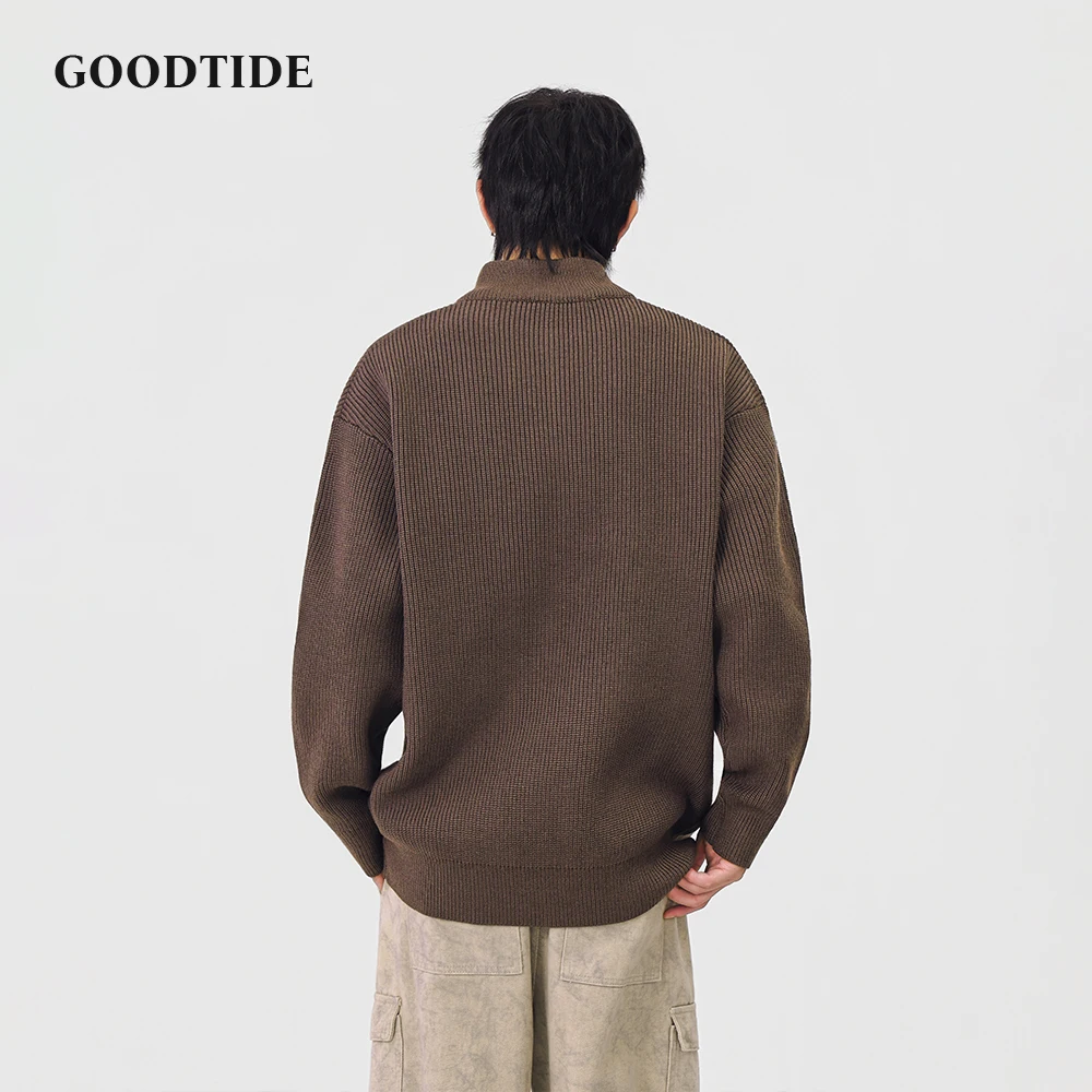 Fashion Men's Casual Half - Zip Mock Neck Sweater 2025 Winter New Ribbed Knit Pullover Pocket Soft Long Sleeve Jumper Top