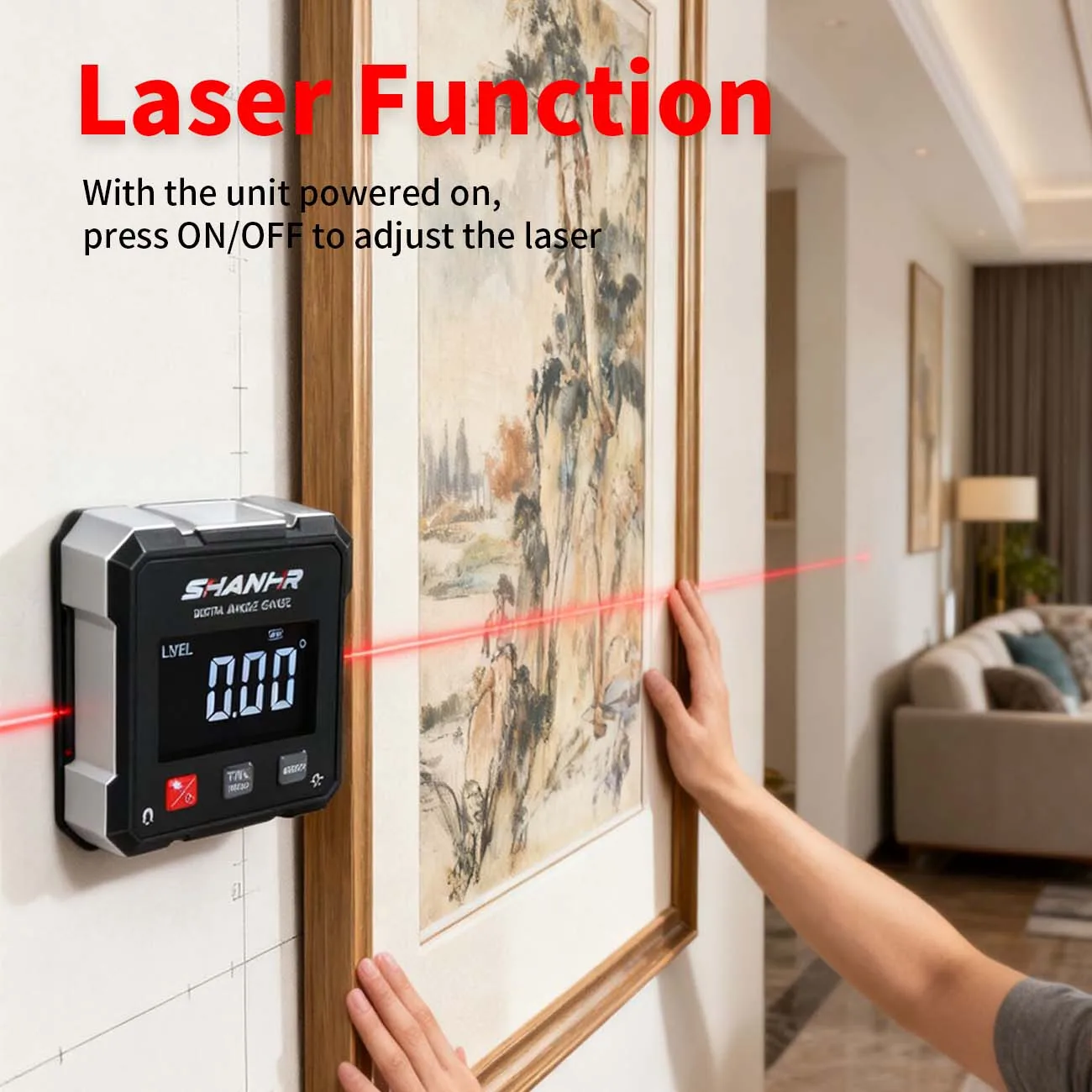 Shanhr transferidor eletrônico medidor de ângulo digital magnético de 4 lados com inclinômetro laser localizador de ângulo para medida de serra de esquadria