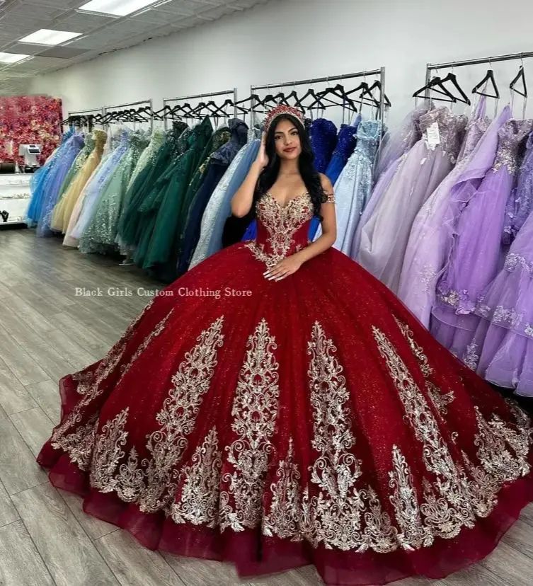 

Красное платье принцессы для Quinceanera, пончо без бретелек, инкрустированное стразами, бальное платье-корсет с блестками, платье для 15 лет