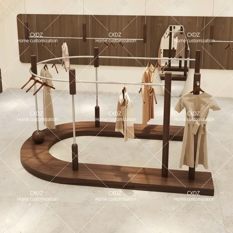 Walnut Clothing Store Display Men's and Women's Clothing Store Curved Floor-to-Floor Hanger Nakajima Belt Board Display Shelf