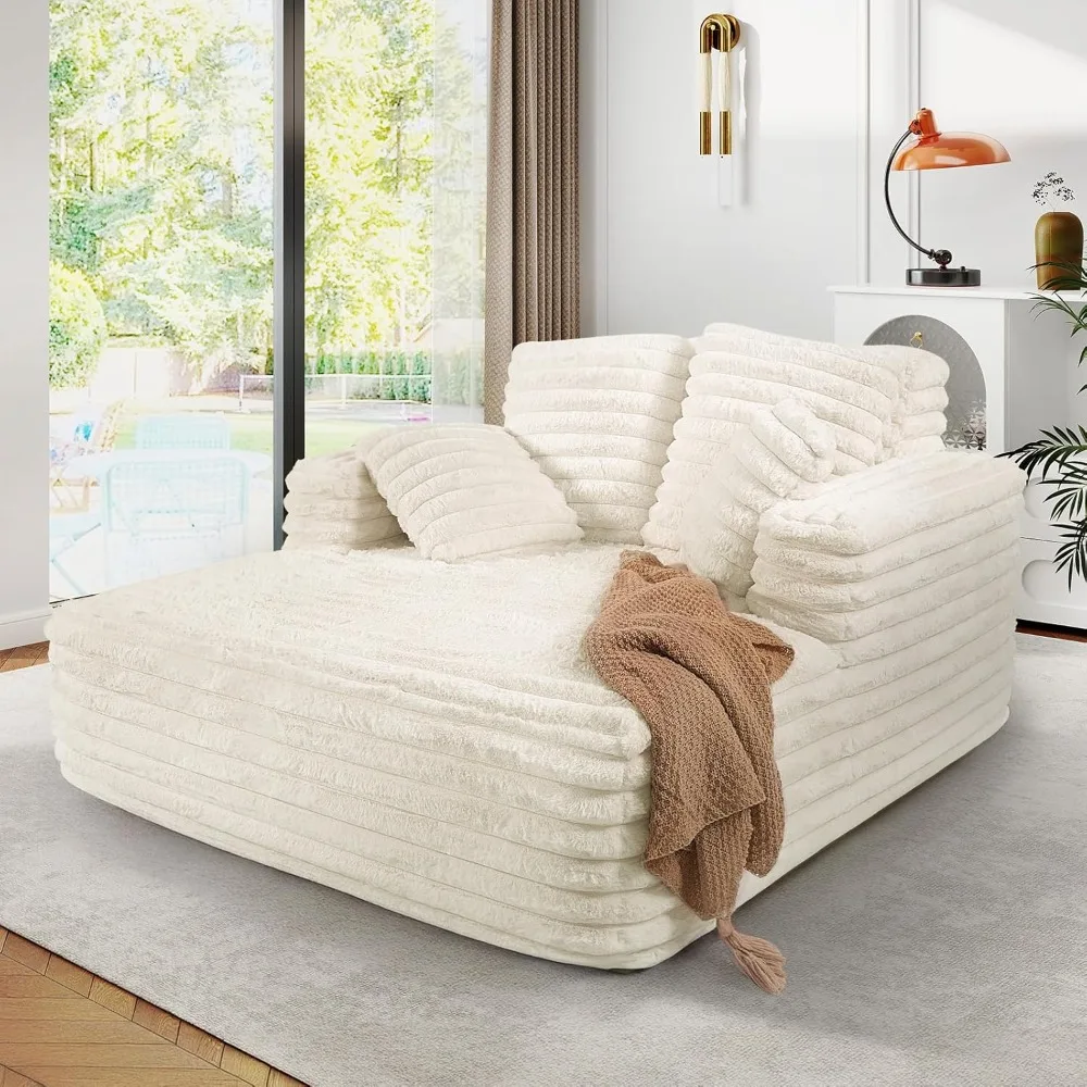 

56" Oversized Chaise Lounge Chair Indoor,Plush Faux Fur Sleeper Sofa Couch Bed with Pillows&Wide Armrests,Fluffy Comfy Cloud Cou